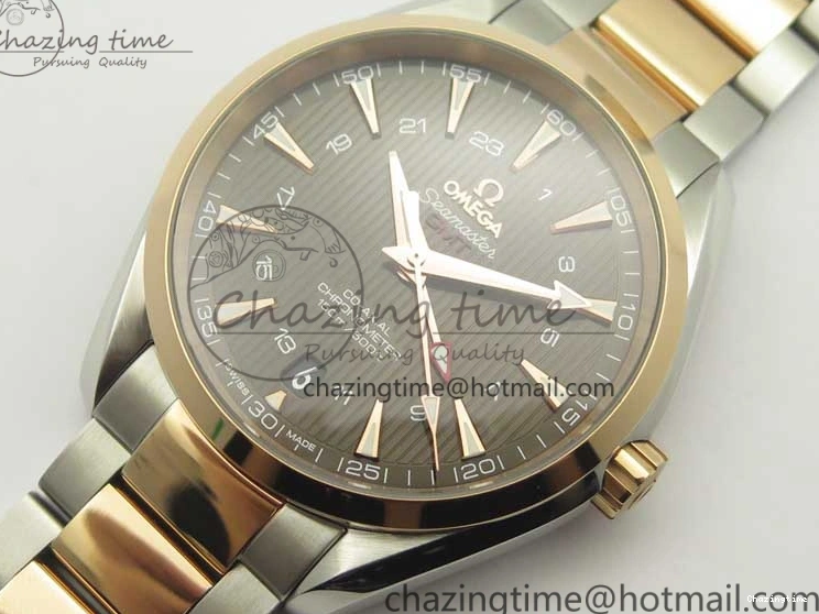 0511 Aqua Terra 150M GMT SS RG VSF 1:1 Best Edition Brown Textured Dial on SS RG Bracelet A8605 Super Clone Original 8058